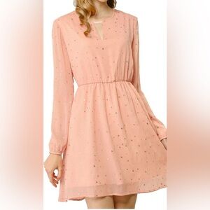 🆕 🌟 NWT ALLEGRA K Gilding Star V-Neck Dress | Pink | Women’s Medium